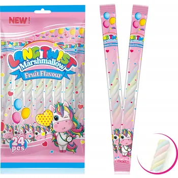 Bonbon Ovocné pěnové bonbony Long Twist Marshmallow 24 kusů 480g