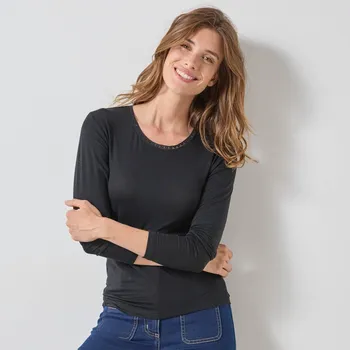 Hřejivé tričko s dlouhými rukávy, příměs vlny černá 54