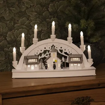 Vánoční světelná dekorace Konstsmide Christmas LED světelný oblouk domky, 7 zdrojů, bílá - délka USB kabelu 180 cm 10 x 0,06 W LED - Doprava zdarma