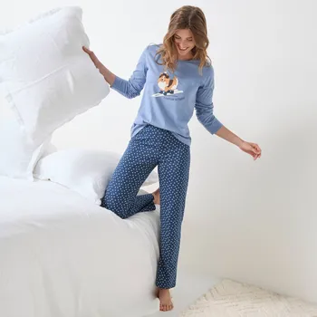 Dámské pyžamo Pyžamo s kalhotami, potiskem a sladěným obalem modrá 46/48