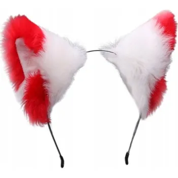 Čelenka ROZTOMILÉ KOČIČÍ UŠI Z UMĚLÉ KOŽEŠINY LIŠČÍ STYL COSPLAY ANIME ČELENKA BÍLO-ČERVENÁ