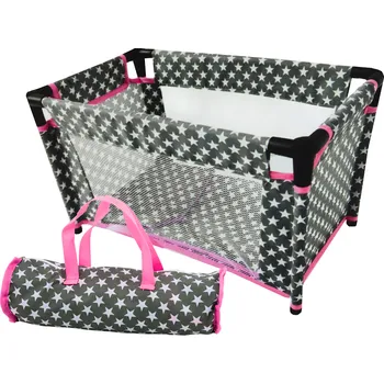 Doplněk pro panenku Postýlka pro panenky s hvězdičkami a příslušenstvím Alice šedo-růžová