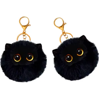 Přívěsek Plyšový přívěsek kočka s očima a ušima černý