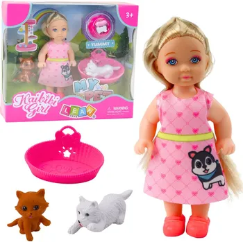 Panenka Mini panenka s pejskem a kočičkou – s pelíškem a miskou