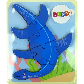 Puzzle Dřevěné puzzle dinosaurus pterodaktyl růžový pliosaur modrý