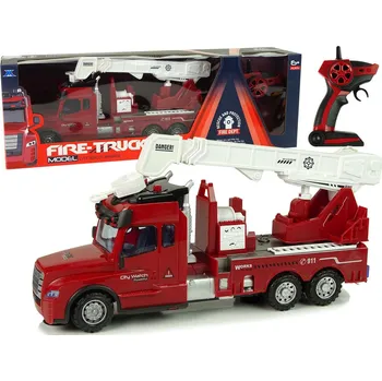 RC model auta Hasičské auto na dálkové ovládání s pilotem 2,4G světla zvuky žebřík červené