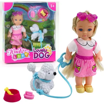 Panenka Mini panenka s pejskem na vodítku – s miskou a kostí