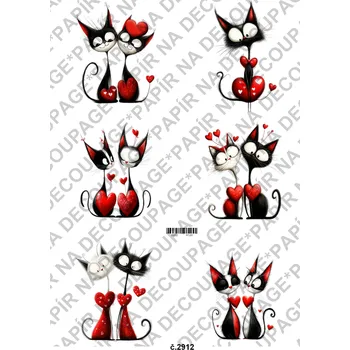 Umělecký papír Rýžový a soft papír na decoupage - kočky Valentýn láska - KB2912 Materiál: Soft, Rozměr: A4