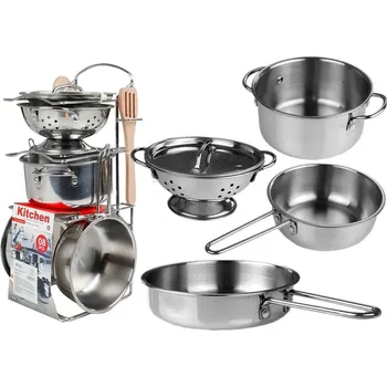 Sada nádobí Dětská sada hrnců a pánví z nerezové oceli 8 dílů se stojanem