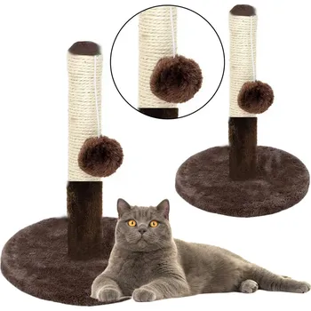 Škrabadlo pro kočky se sizalovým sloupkem a hračkou tmavě hnědé