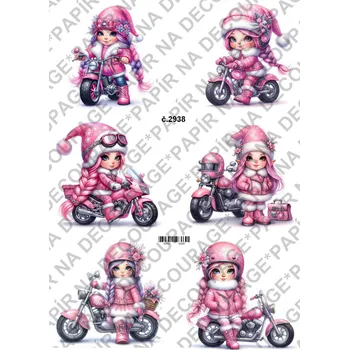 Umělecký papír Rýžový a soft papír na decoupage - Holčička na motorce - KB2938 Materiál: Soft, Rozměr: A4