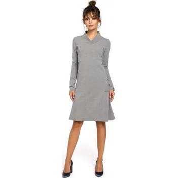 Dámské šaty Dámskí trapézové šaty s žebrovaným lemováním B044 šedé - BEwear XL