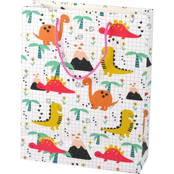 Dárková taška s dinosaury – kostkovaný vzor 32x26x10 cm