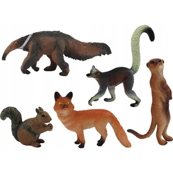 Figurka Figurky Zvířat 5 Kusů Veverka Surikata Mravenečník Liška Lemur