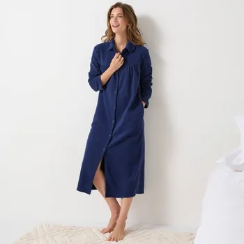 Dámský župan Fleecový dlouhý župan s kulatým límečkem nám. modrá 52