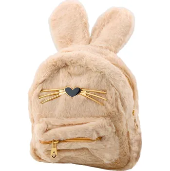 Dětský batoh Dětský batoh králíček s ušima a fousky béžový plyšový 3L 22cm