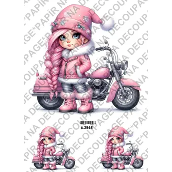 Umělecký papír Rýžový a soft papír na decoupage - Holčička na motorce - KB2945 Materiál: Soft, Rozměr: A4