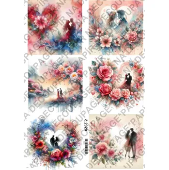 Umělecký papír Rýžový a soft papír na decoupage - Srdce květinové, láska - KB2920 Materiál: Soft, Rozměr: A4
