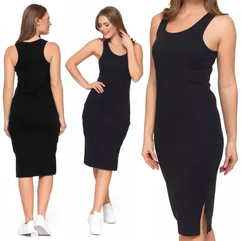 Dámské šaty ŠATY DÁMSKÉ BAVLNĚNÉ S ROZPARKEM MIDI MORAJ PRO KAŽDODENNÍ NOŠENÍ ČERNÉ S