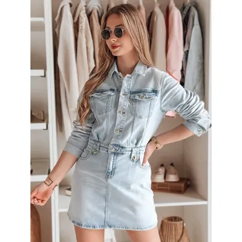 Dámské šaty Dámské džínové šaty mini JENSAGA Dstreet EY2592 Barva: Modrá - světle, Velikost: XL