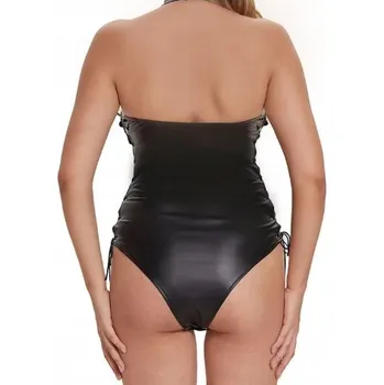 Dámské erotické body Černé Šněrovací Body Vinyl Dámské Prádlo Latex Ozdobný Korzet Wetlook