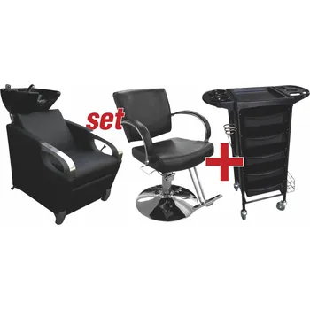Kadeřnické křeslo Salon Komplet Set Kadeřnický mycí box Conte + Kadeřnické křeslo Laura + ZDARMA kadeřnický stolek T-010