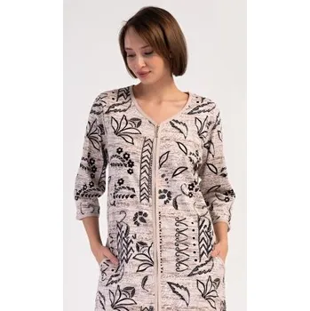 Dámské šaty Dámské domácí šaty s tříčtvrtečním rukávem Vienetta Secret Elena béžová 4XL