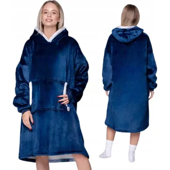 Pánská mikina DEKA oversize mikina Župan Silná Jednobarevná MIKINOVÁ DEKA XXL NÁMOŘNICKÁ MODRÁ Plyšová