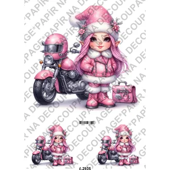 Umělecký papír Rýžový a soft papír na decoupage - Holčička na motorce - KB2935 Materiál: Soft, Rozměr: A4