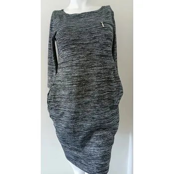 Dámské šaty Dámské svetrové šaty 84282 tmavě šedé žíhané - Moon M