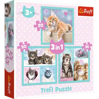Puzzle Puzzle 3v1 roztomilá zvířátka koťátka – Trefl 34862