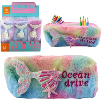 Penál Plyšový penál s mořskou vílou cekíny mušle pastelové barvy