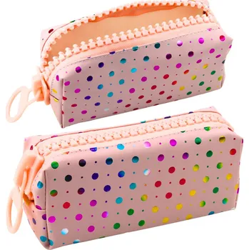 Penál Školní penál organizer s barevnými puntíky a velkým zipem růžový
