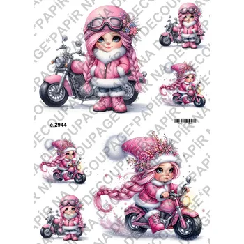 Umělecký papír Rýžový a soft papír na decoupage - Holčička na motorce - KB2944 Materiál: Soft, Rozměr: A4