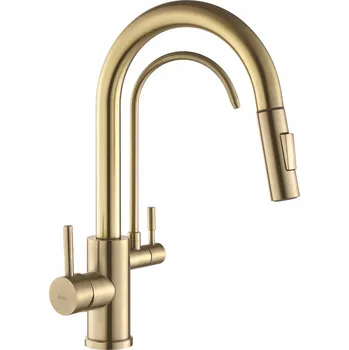 Vodovodní baterie Kuchyňská baterie k filtru, trojcestná, se zlatou vytahovací flexibilní hubicí