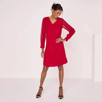 Dámská móda Rovné šaty s dlouhými rukávy s výšivkou červená 52