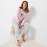 Fleecové pyžamo s motivem tučňáků, kalhotami a dlouhými rukávy růžová/šedá 46/48