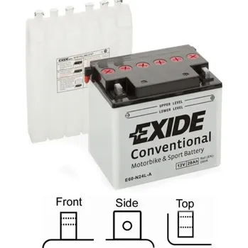 Auto-moto EXIDE suchá, přednabitá 12V 28Ah 280A 184x124x169 levý odvod plynu
