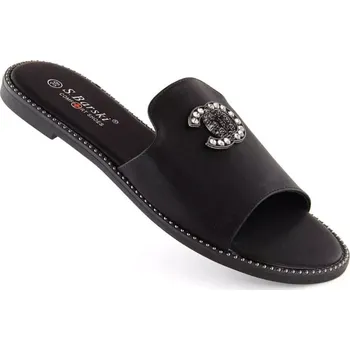 Dámské pantofle Pohodlné žabky se zirkony S.Barski W OLI258A černá 36
