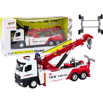 autíčko Nákladní auto s jeřábem dva háky kovové světla zvuky bílo-červené