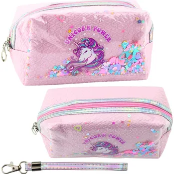 Penál Školní penál s páskem jednorožec konfety růžový 20cm