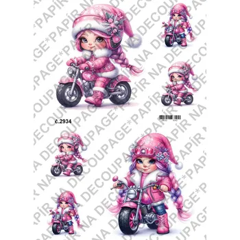 Umělecký papír Rýžový a soft papír na decoupage - Holčička na motorce - KB2934 Materiál: Soft, Rozměr: A4