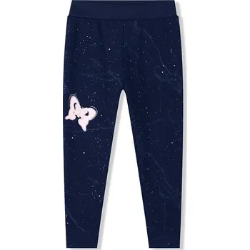 Dětská móda ZATEPLENÉ DĚTSKÉ LEGÍNY - s třpytkami a motýlem WL0935 Velikost: 98, Barva: Tmavě modrá