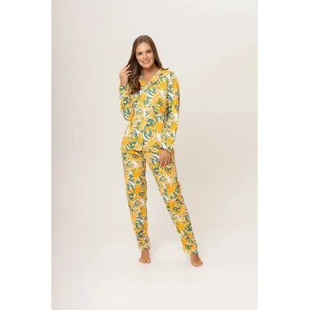 Pánské pyžamo Dámské pyžamo 175/106 žluté vzor listy - Karol 2XL