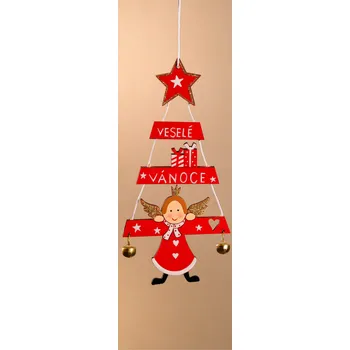 Vánoční ozdoba Paramit ANDÍLEK VESELÉ VÁNOCE s rolničkami Vánoční ozdoba 26 cm bílá/červená Barva: Varianta 1: červený andílek, bílý nápis