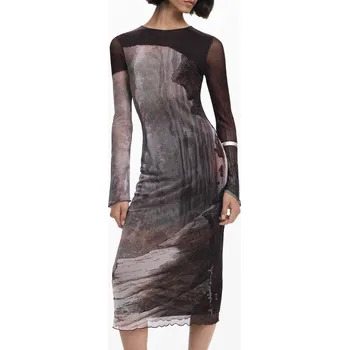 Dámská móda Dámské dlouhé vzorované šaty Desigual DESIGUAL černá | šedá | hnědá 3431069