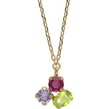 Náhrdelník Victoria Cruz A4906-MDG - stříbrný náhrdelník s barevnými kameny - zlacený