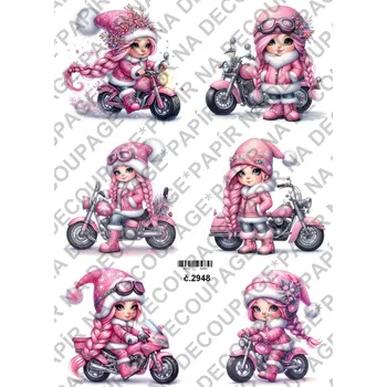 Umělecký papír Rýžový a soft papír na decoupage - Holčička na motorce - KB2948 Materiál: Soft, Rozměr: A4