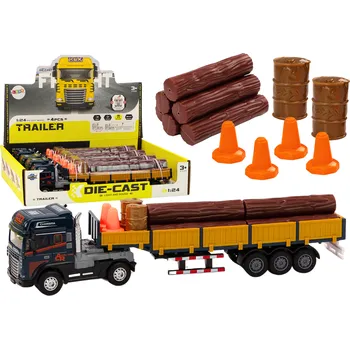 autíčko Nákladní auto s přívěsem a dřevem 1:24 se zvuky a světly modré