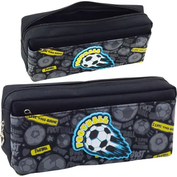 Penál Školní penál s fotbalovým motivem dvě kapsy černý